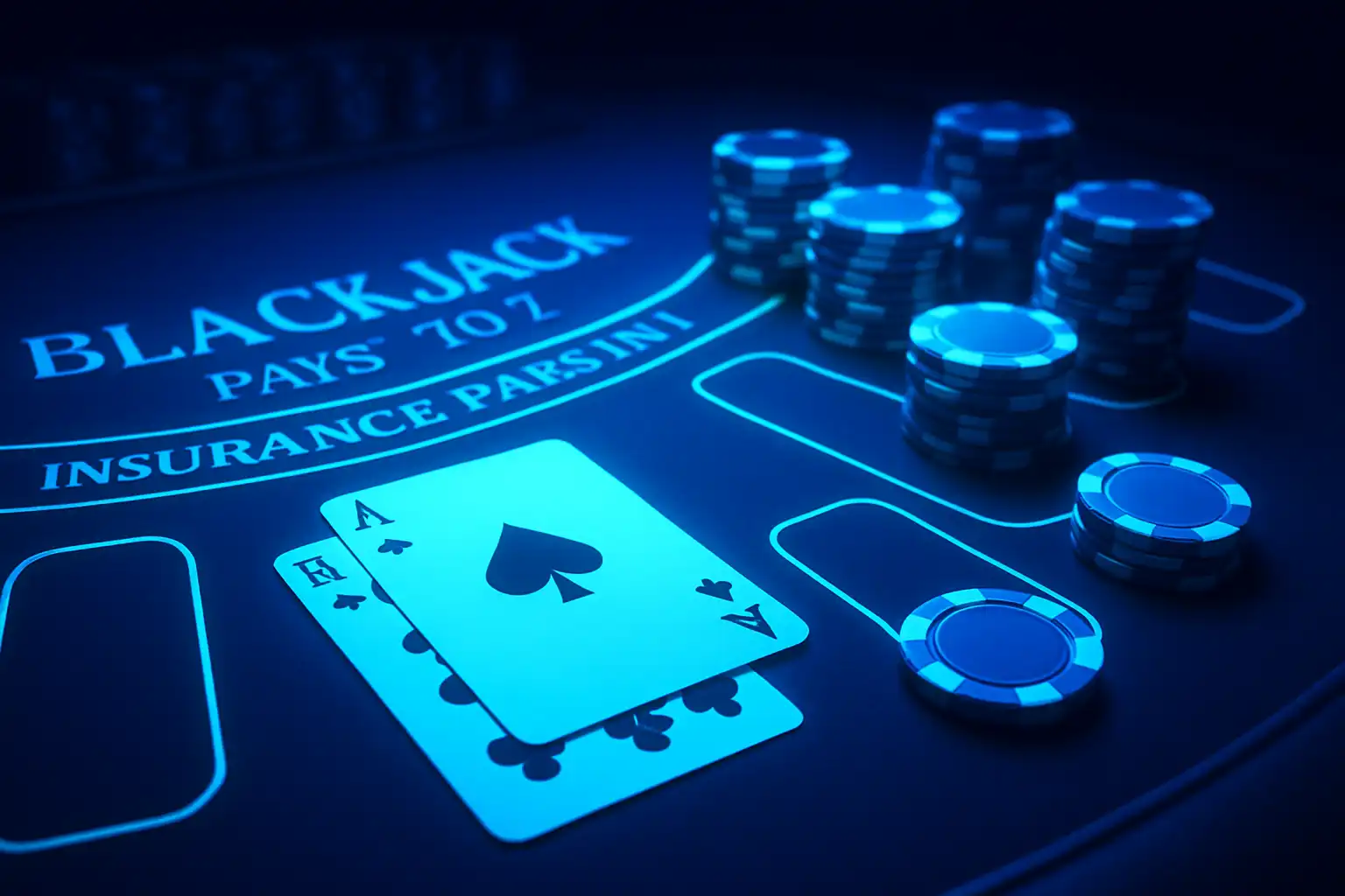 Stół do blackjacka z kartami i żetonami w stylu kasynowym